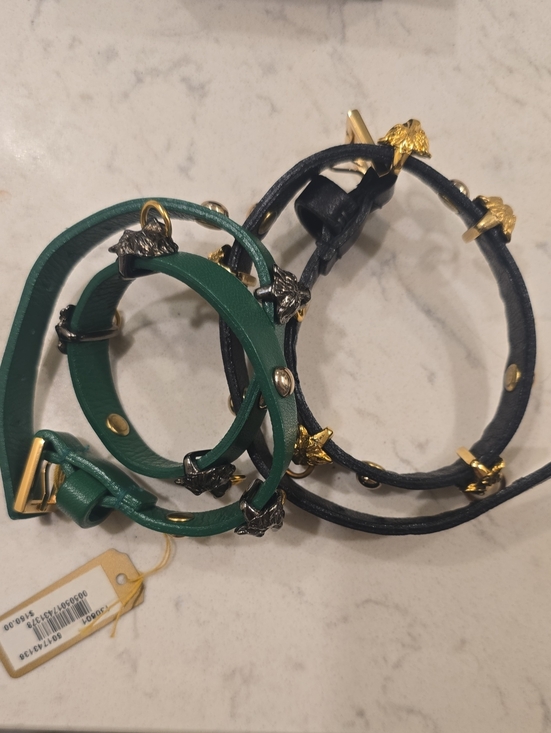 Barneys New York Jewelry - Barneys Green and Black Leather Wrap Bracelets with Gold & Gunmetal Accents